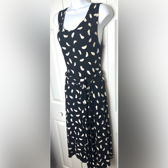 BODEN Ballet Dress Brush Stroke Tie Waist Fit Flare Black Ivory Knit Mint Cond - Picture 4 of 11